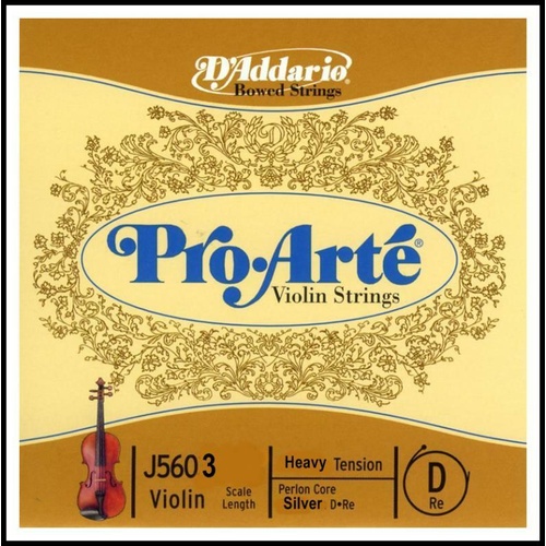 D'Addario Pro-Arte Violin Single Silver Wound D String 4/4 Scale Heavy Tension