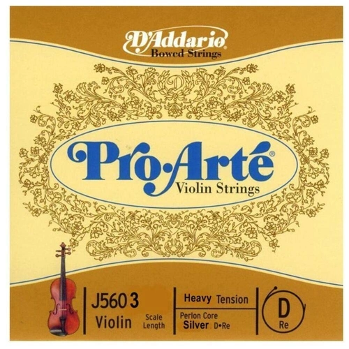 D'Addario Pro-Arte Violin Single Silver Wound D String 4/4 Scale Heavy Tension