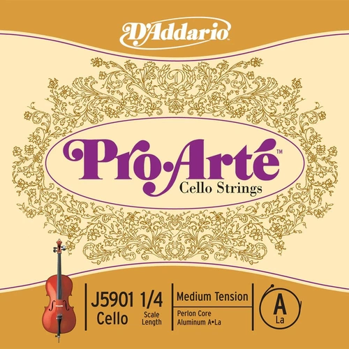 D'Addario Pro-Arte Cello Single A String, 1/4 Scale, Medium Tension