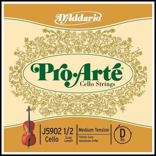 D'Addario Pro-Arte Cello Single D String, 1/2  Scale, Medium Tension J5902