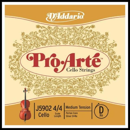 D'Addario Pro-Arte Cello Single D String, 4/4 Scale, Medium Tension
