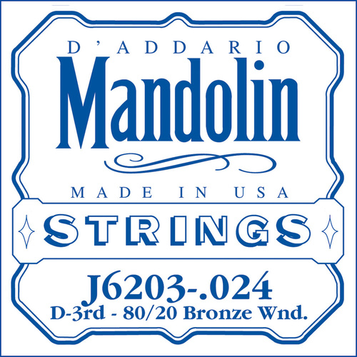 D'Addario J6203 80/20 Bronze Wound Mandolin Single String, .024