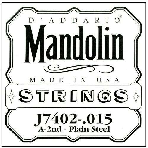 D'Addario J7402 Plain Steel Mandolin Single String, Second  String, ( A )  .015