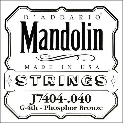 D'Addario J7404 Phosphor Bronze Mandolin Single String, Fouth String, .040  - G