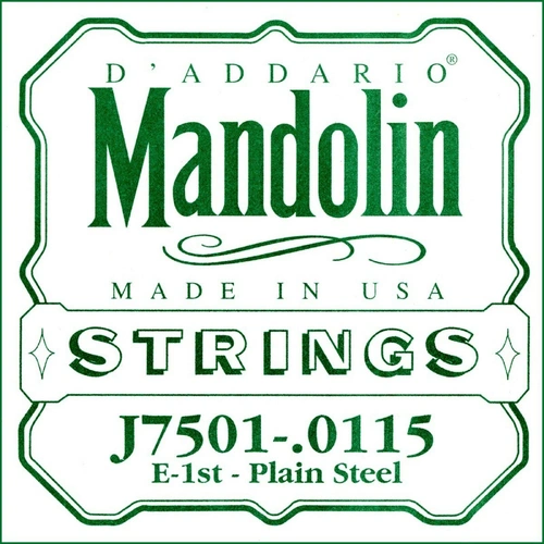 D'Addario J7501Plain Steel Mandolin Single String, First String, .0115  E String