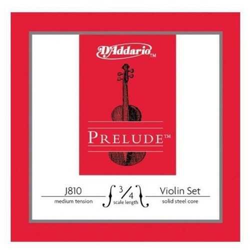 D'addario Prelude Violin String Set, 3/4  Scale, Medium Tension 