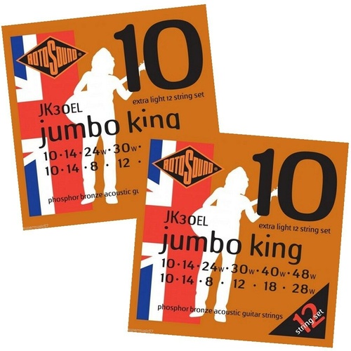 2 x  Rotosound Jumbo King 12-String Phos Bronze Acoustic Guitar Strings , 10-48