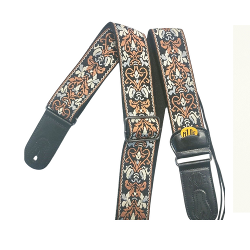 NVE jacquard guitar strap Leather Ends witth built in pick holder + 1 pick
