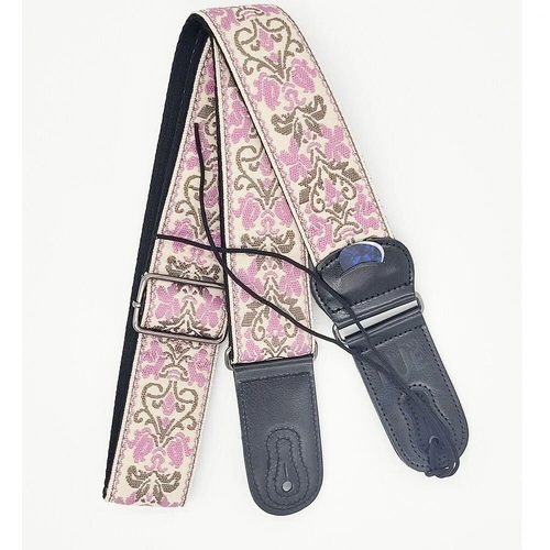 NVE jacquard guitar strap Leather Ends with built in pick holder Purple