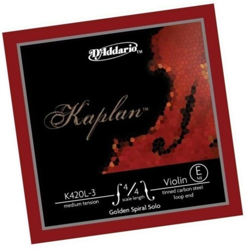 D'Addario Kaplan Golden Spiral Solo Violin Single 4/4 E String Medium Ten K420L Loop End