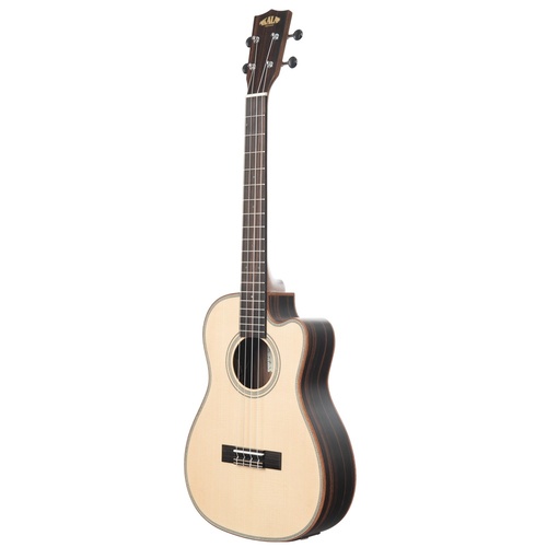 Kala Solid Spruce Top Striped Ebony - Baritone Ukulele  w/ Cutaway and EQ 