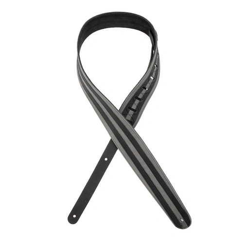 D'Addario Deluxe Leather Guitar Strap, Racing Stripes, Grey with Black Stripes
