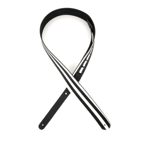 D'Addario Deluxe Leather Guitar Strap, Racing Stripes, White with Black Stripes