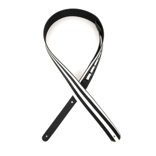 D'Addario Deluxe Leather Guitar Strap, Racing Stripes, White with Black Stripes