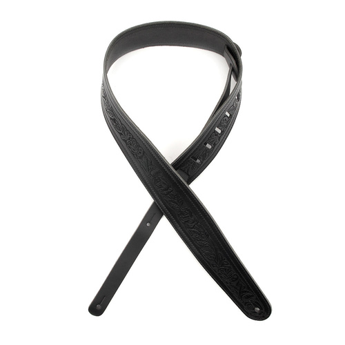 D'Addario Deluxe Leather Guitar Strap, Embossed Flowers, Black