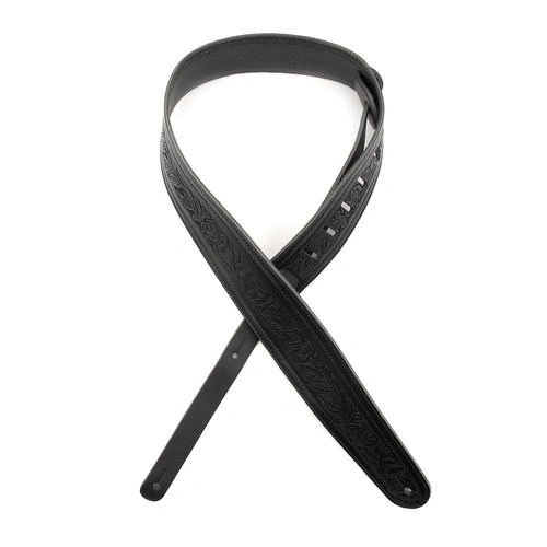 D'Addario Deluxe Leather Guitar Strap, Embossed Flowers, Black