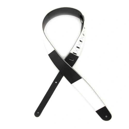 D'Addario Deluxe Leather Guitar Strap, Horizontal Stripe, Black and White