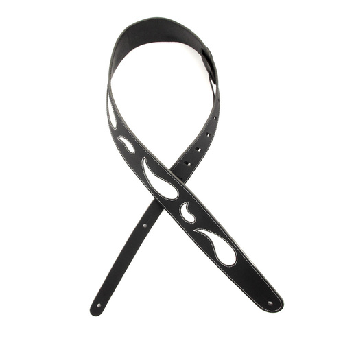 D'Addario Deluxe Leather Guitar Strap, Paisley Window. Black with White