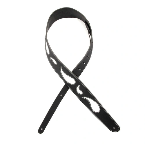 D'Addario Deluxe Leather Guitar Strap, Paisley Window. Black with White