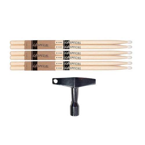 LA Special by Promark 5BN Hickory Drumsticks , 3-pack -  Nylon Tip + BBT Drum Key