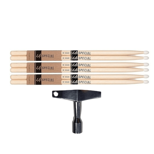 LA Special by Promark 5BW Hickory Drumsticks Wood Tip 3 pairs + BBT Drum Key