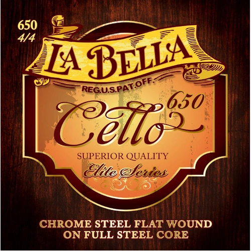 La Bella Elite Series Flat Wound Chrome Steel  4/4 Cello Strings  Set