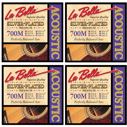 La Bella Silver-Plated Acoustic Guitar Strings 700M Medium 4 SETS
