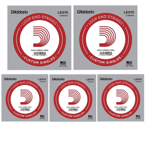 5 x D'Addario LE015  Plain Steel Loop End Single String, .015