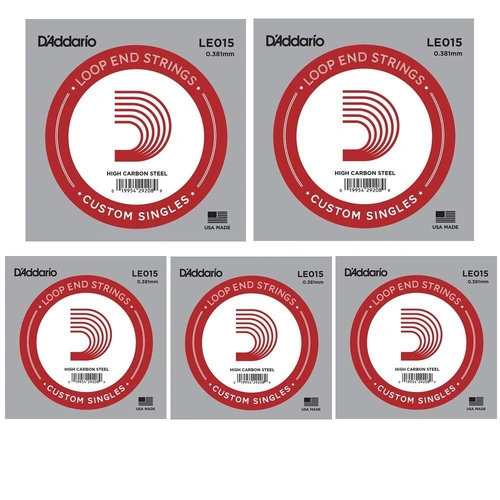 5 x D'Addario LE015  Plain Steel Loop End Single String, .015