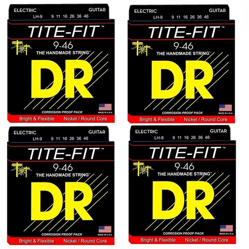 DR Strings 4 SETS Tite-Fit Lite Heavy Nickel Plated Electric Guitar Strings 9 - 46