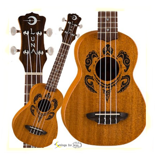  Luna Mahogany Honu Soprano Tribal Turtle Ukulele with Gig Bag