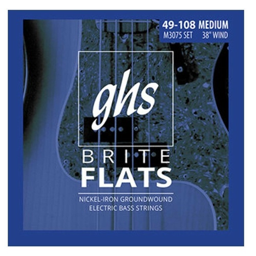 GHS Bass Guitar Brite Flats strings 34"-35" 49-108 M3075 Long Scale string Set