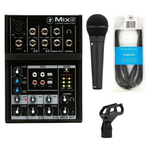 Mackie Mix5 5-channel Compact Mixer + Rode M1 Microphone and BBT 10Ft XLR Cable