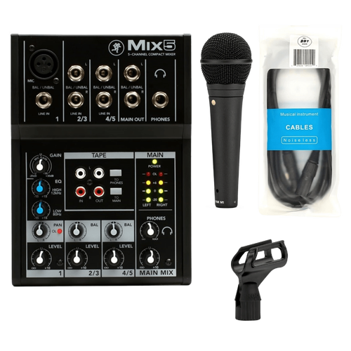 Mackie Mix5 5-channel Compact Mixer + Rode M1 Microphone and BBT 10Ft XLR Cable
