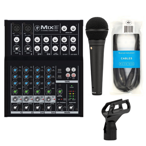 Mackie Mix8 8-channel Compact Mixer + Rode M1 Microphone and BBT 10Ft XLR Cable