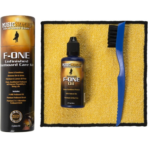 Music Nomad MN125 F-ONE Unfinished Fretboard Care Kit - Oil, Cloth & Brush