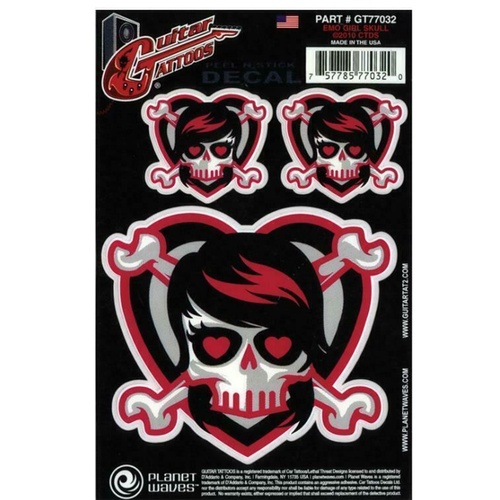 D'Addario Planet Waves Guitar Tattoo Decal Emo Girl Skull  GT77032 