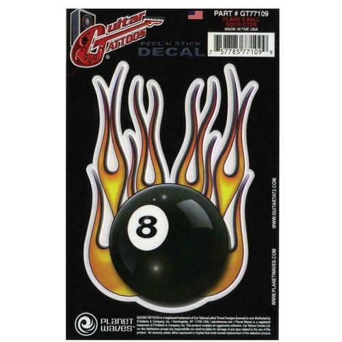 D'Addario Planet Waves Guitar Tattoo Decal Flame 8 Ball  GT77109  