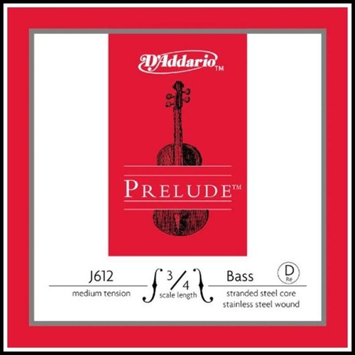 D'Addario Prelude Bass Single D String, 3/4 Scale, Medium Tension