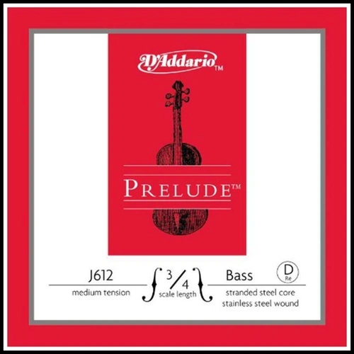 D'Addario Prelude Bass Single D String, 3/4 Scale, Medium Tension J612