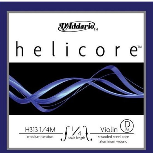 D'Addario Helicore Violin Single D String, 1/4 Scale, Medium Tension Made in USA