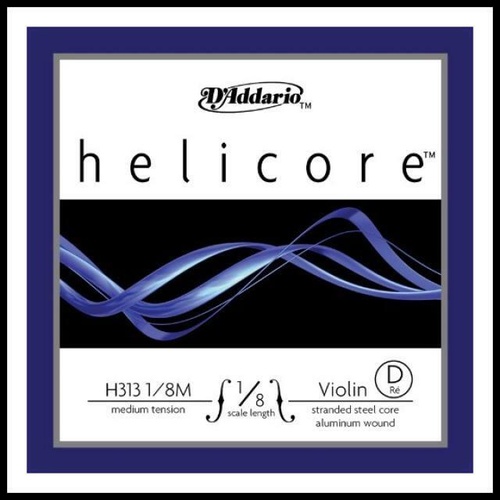D'Addario Helicore Violin Single D String, 1/8 Scale, Medium Tension H313-1/8