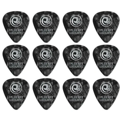 Planet Waves 12 Guitar Picks Celluloid Medium Gauge Black Pearl  .70mm