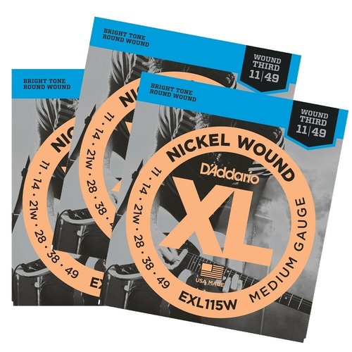 D'Addario EXL115W Wound 3rd Electric Guitar Strings 11 - 49 - 3 Sets