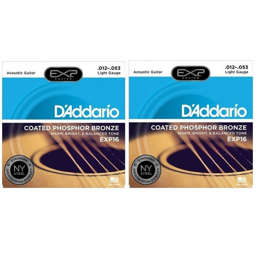 2 sets D'Addario EXP16 Coated NY Steel Acoustic Guitar Strings 12 - 53 On Sale