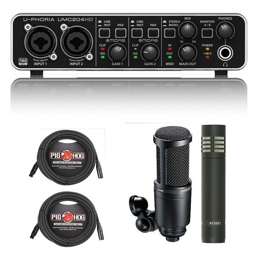 Behringer U-PHORIA UMC204HD interface + AT2020/AT2021 Mic's + cables EOFY Sale