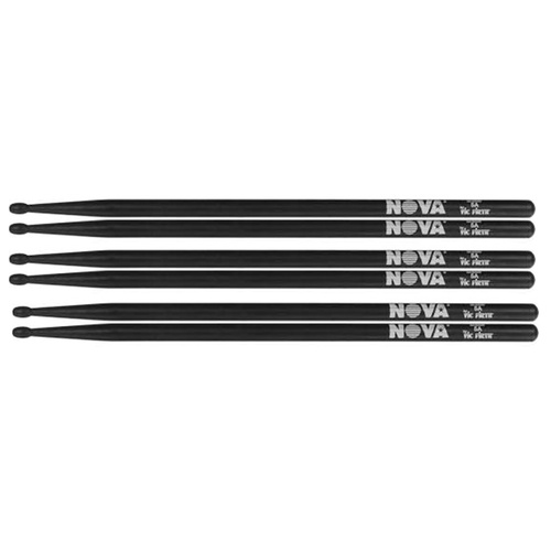 Vic Firth Nova 7A Wood Tip 3 Pairs American Hickory Black Drumsticks