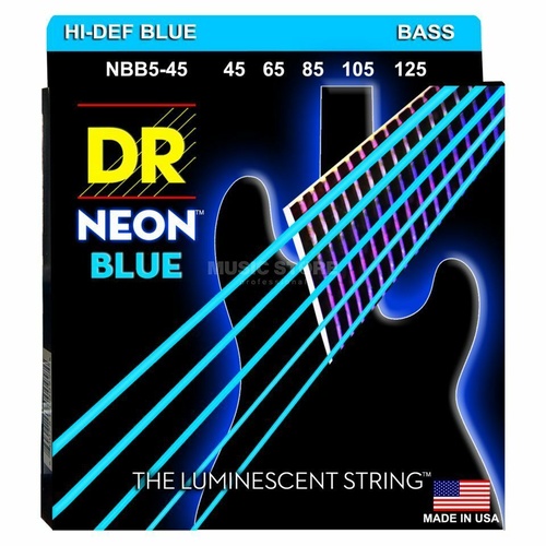 DR Strings NBB5-45 K3 NEON Blue Medium 5-String Electric Bass Strings 45-125
