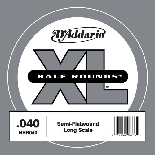 D'Addario NHR040 Half Round Bass Guitar Single String, Long Scale, .040