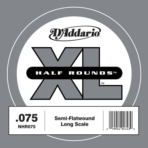 D'Addario NHR075 Half Round Bass Guitar Single String, Long Scale, .075